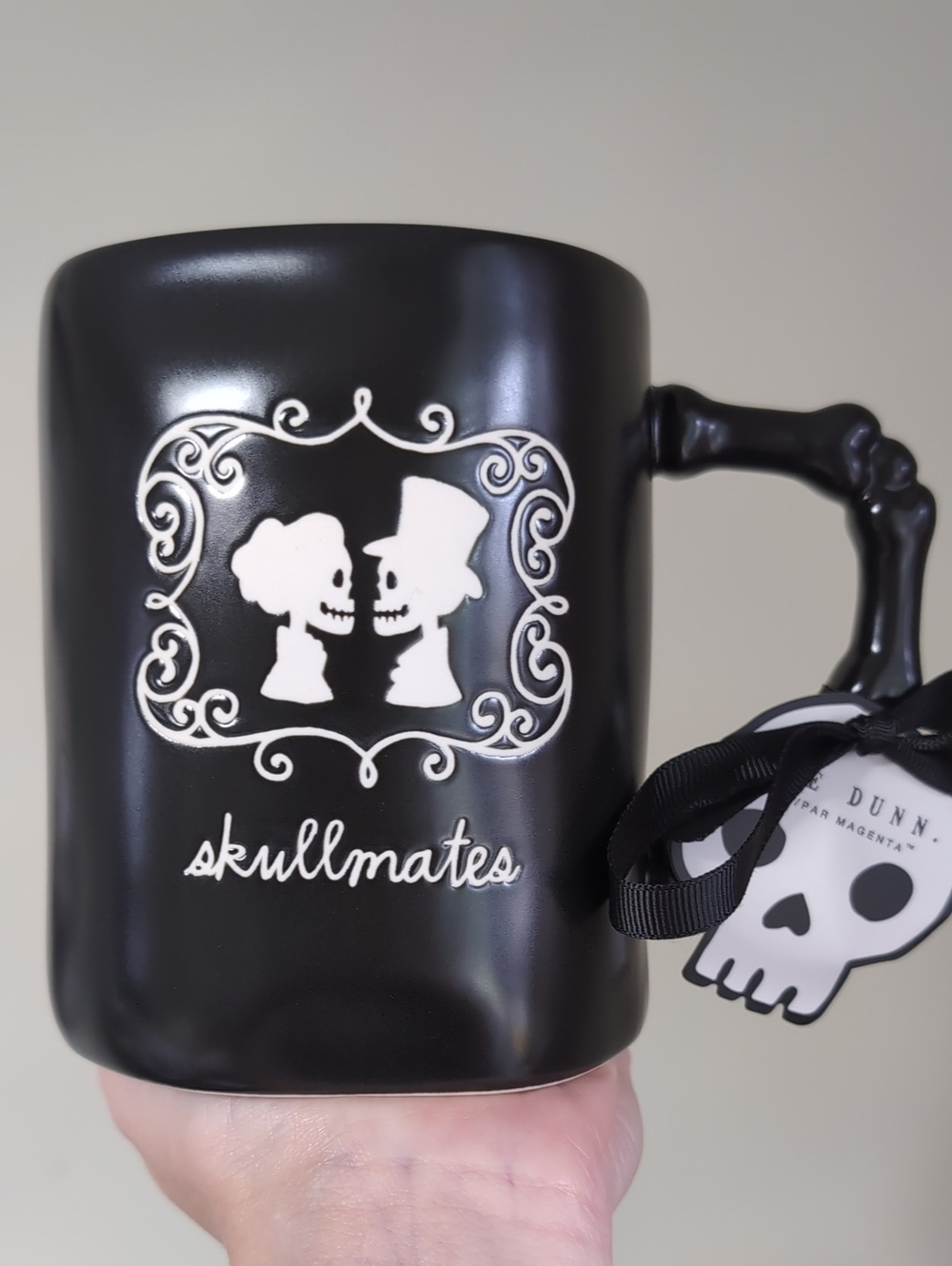 Rae Dunn SKULLMATES Halloween Mug w/ Skeleton Design and Bone Design Handle 💀🦴 - Picture 2 of 6